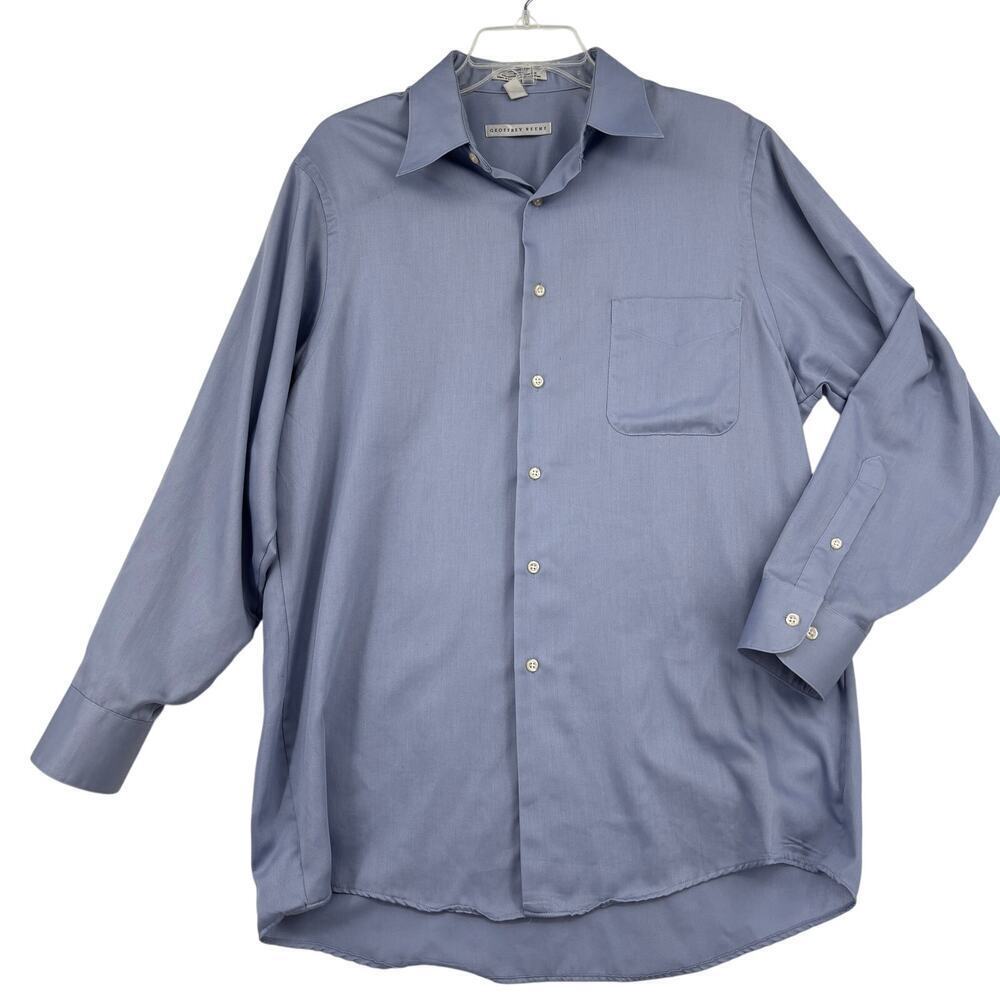 Geoffrey Beene Button Up‎ Shirt Mens Size L Blue Wrinkle Free Sateen Long Sleeve